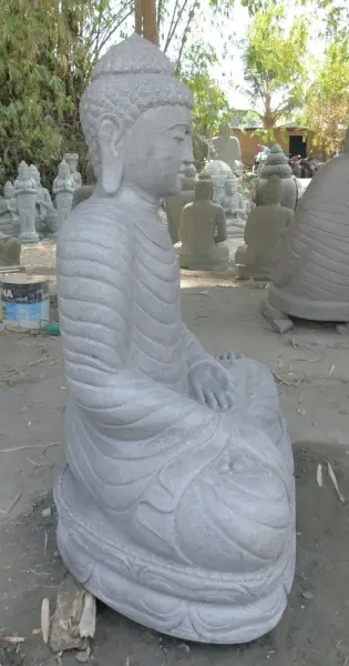 Product image 4 of the product “Seated Buddha made of Riverstone in Bhumisparsha - gesture of touching the earth. 117 cm height. ”